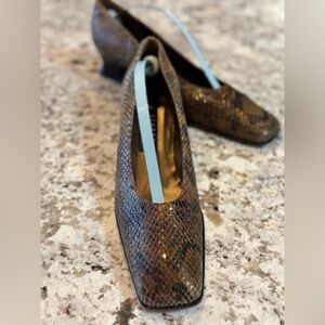 Stuart Weitzman Multicolor Snakeskin Square Toe Heels